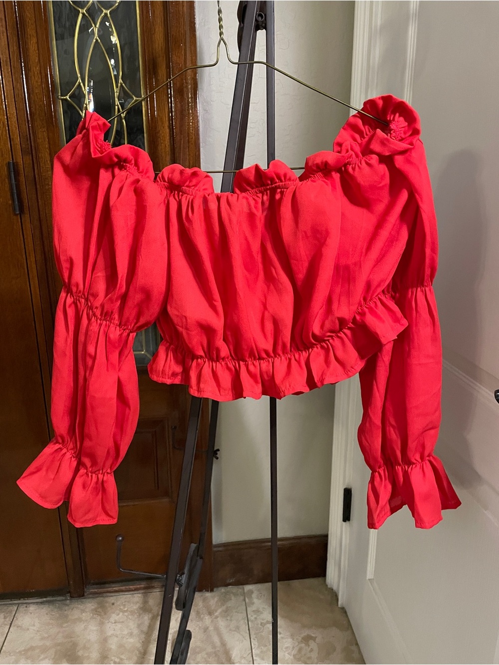 Red Off-Shoulder Ruffle Crop Top - Women S Vintage